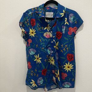 The Cats Pajamas Floral Blue PJ Top Size L